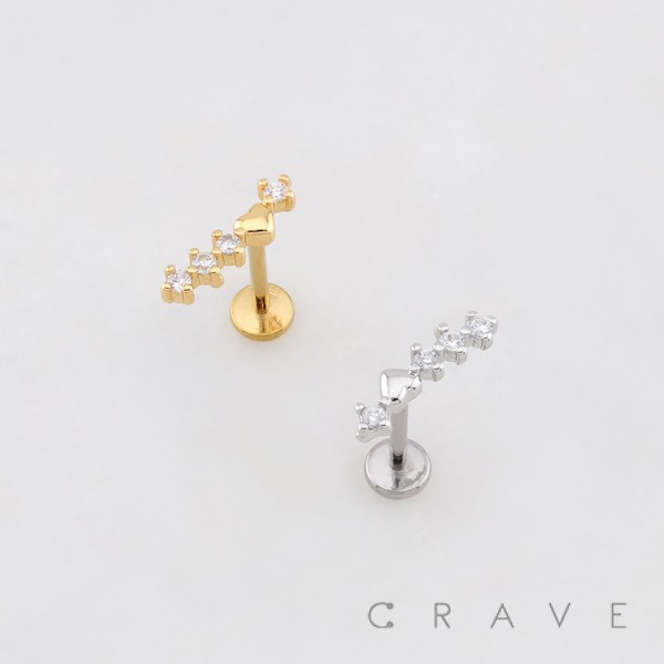 CZ ARCH CLIMBER HEART THREADLESS (PUSH IN) 316L SURGICAL STEEL LABRET SET